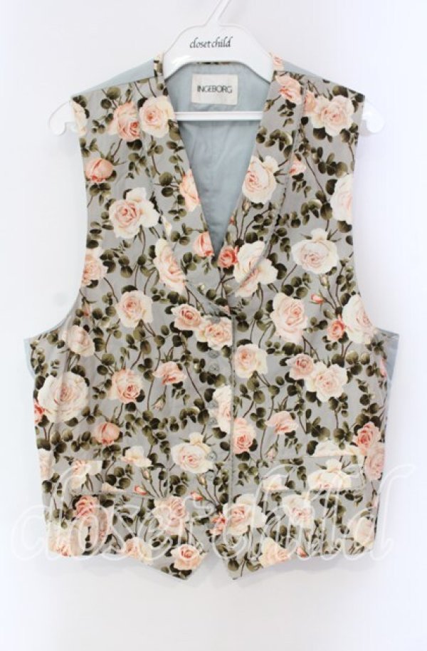画像1: INGEBORG / エミリーローズ柄ベスト  ミントグリーン O-25-10-30-042-LO-TO-OW-ZT446 (1)