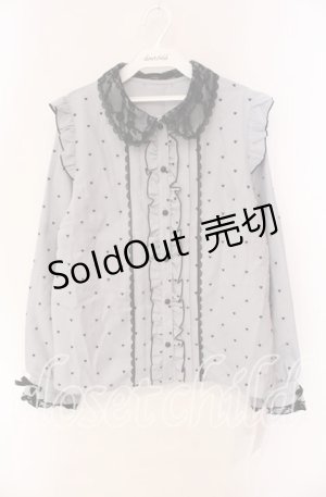 画像: DearMyLove / レース重ねハートドットフリルブラウス 3L ブルーグレー O-25-10-30-045-EL-BL-OW-OS
