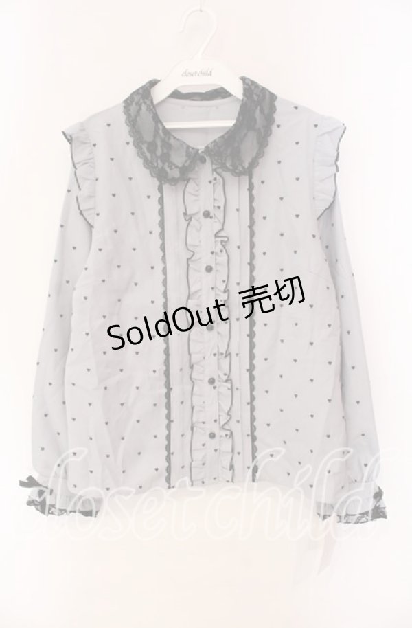 画像1: DearMyLove / レース重ねハートドットフリルブラウス 3L ブルーグレー O-25-10-30-045-EL-BL-OW-OS (1)