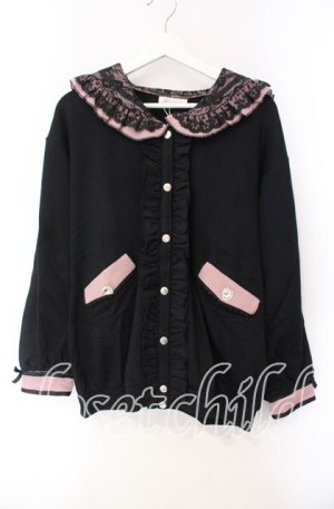 画像: DearMyLove / セーラー襟レースフリル裏毛ジャケット M〜L クロ×ピンク O-25-10-30-050-EL-JA-OW-OS