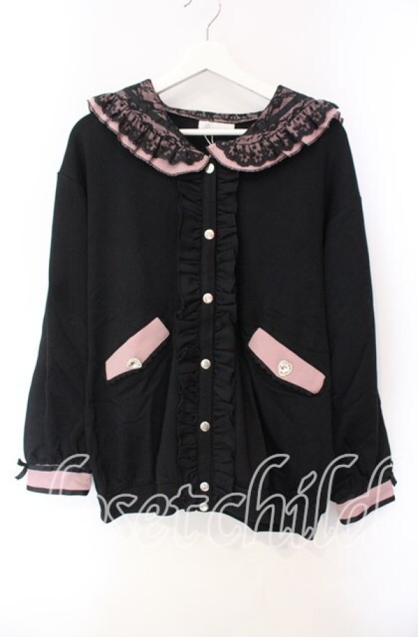 画像1: DearMyLove / セーラー襟レースフリル裏毛ジャケット M〜L クロ×ピンク O-25-10-30-050-EL-JA-OW-ZT065 (1)