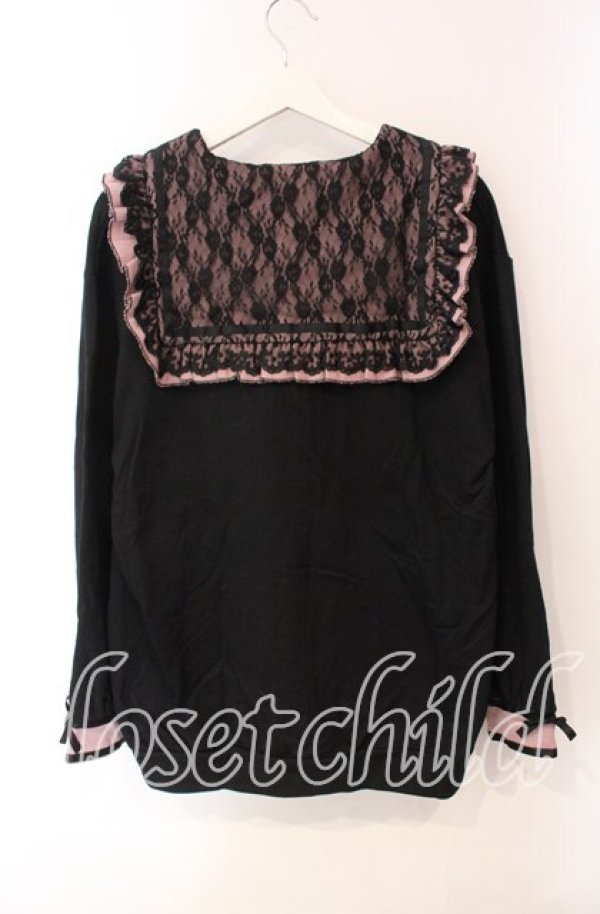 画像4: DearMyLove / セーラー襟レースフリル裏毛ジャケット M〜L クロ×ピンク O-25-10-30-050-EL-JA-OW-ZT065 (4)