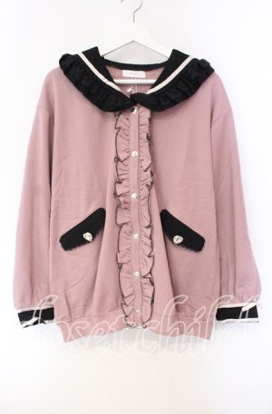 画像: DearMyLove / セーラー襟レースフリル裏毛ジャケット M〜L ピンク×クロ O-25-10-30-051-EL-JA-OW-OS