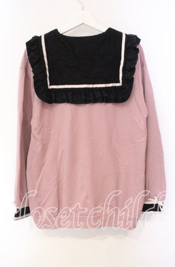 画像4: DearMyLove / セーラー襟レースフリル裏毛ジャケット M〜L ピンク×クロ O-25-10-30-051-EL-JA-OW-OS (4)