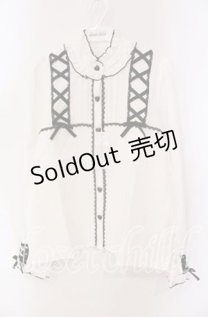 画像: DearMyLove / レースアップフリル襟ブラウス L シロ×クロ O-25-10-30-052-EL-BL-OW-OS