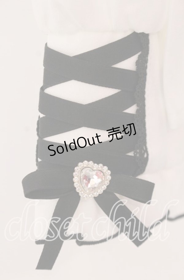 画像3: DearMyLove / レースアップフリル襟ブラウス L シロ×クロ O-25-10-30-052-EL-BL-OW-OS (3)