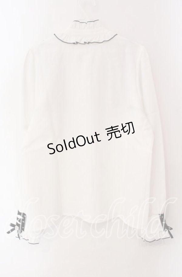 画像4: DearMyLove / レースアップフリル襟ブラウス L シロ×クロ O-25-10-30-052-EL-BL-OW-OS (4)