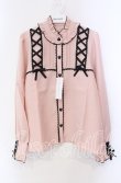 画像1: DearMyLove / レースアップフリル襟ブラウス L ピンク×クロ O-25-10-30-053-EL-BL-OW-OS (1)