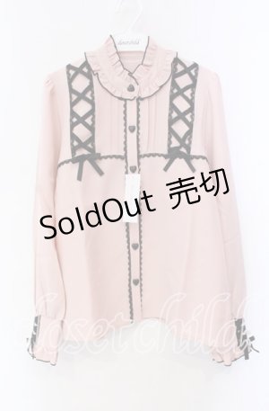 画像: DearMyLove / レースアップフリル襟ブラウス L ピンク×クロ O-25-10-30-053-EL-BL-OW-OS