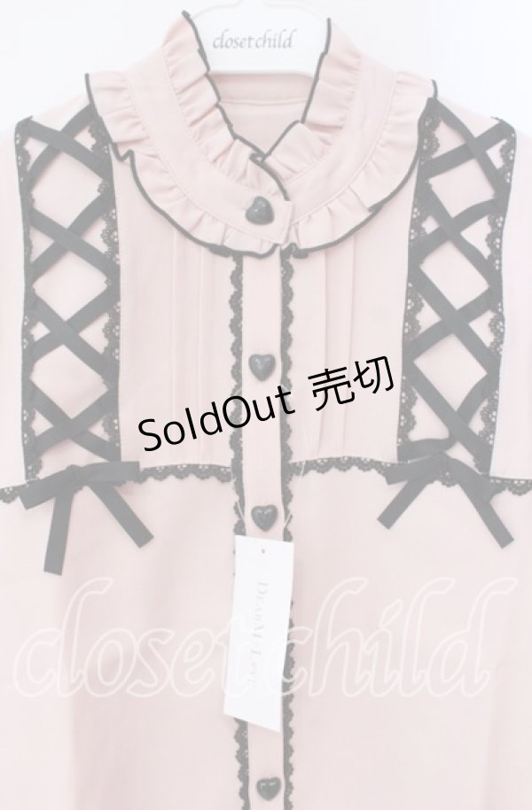 画像2: DearMyLove / レースアップフリル襟ブラウス L ピンク×クロ O-25-10-30-053-EL-BL-OW-OS (2)