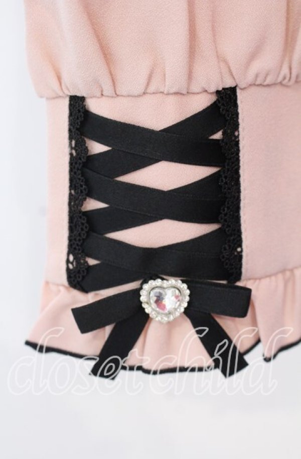 画像3: DearMyLove / レースアップフリル襟ブラウス L ピンク×クロ O-25-10-30-053-EL-BL-OW-OS (3)