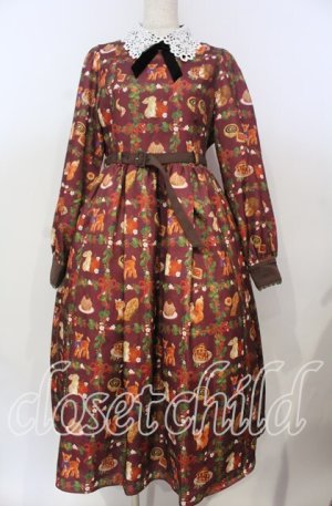 画像: axes femme kawaii / 森のケーキ屋さん柄ワンピース M ワイン O-25-10-30-1001-AX-OP-OW-OS