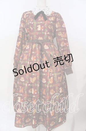 画像: axes femme kawaii / 森のケーキ屋さん柄ワンピース M ワイン O-25-10-30-1001-AX-OP-OW-OS