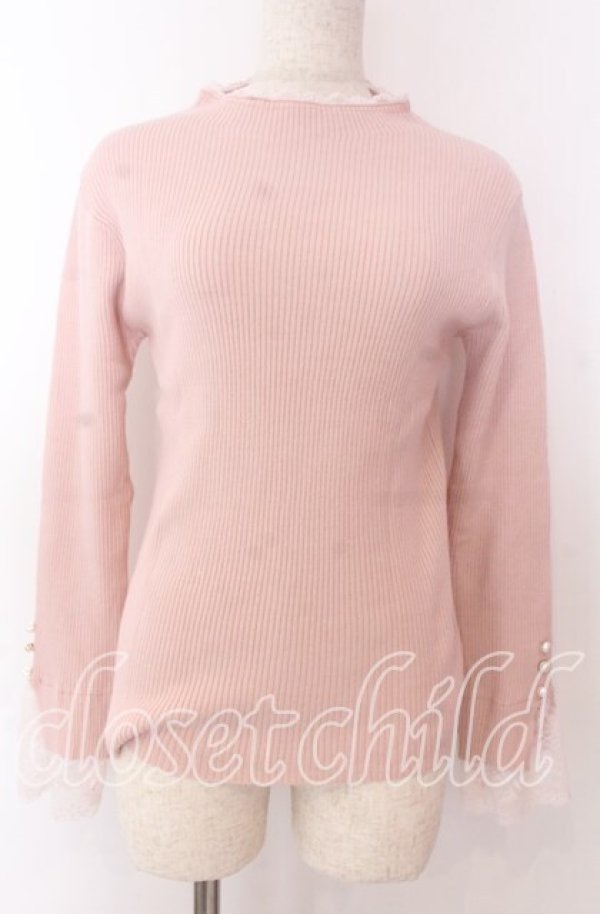 画像1: axes femme / 連ボタン袖レースニットプルオーバー F ピンク O-25-10-30-1044-AX-TO-OW-ZT160 (1)