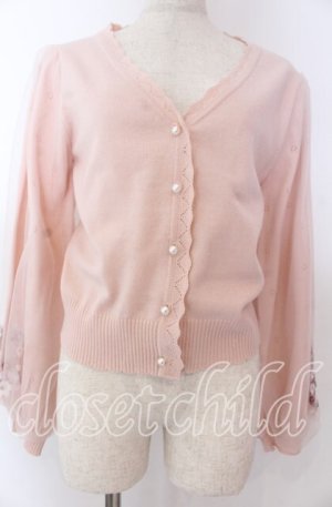 画像: axes femme / サクラ刺繍チュール袖カーディガン F ピンク O-25-10-30-1047-AX-TO-OW-OS