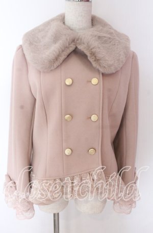 画像: axes femme / 裾レースショートコート L ピンク O-25-10-30-1048-AX-CO-OW-OS