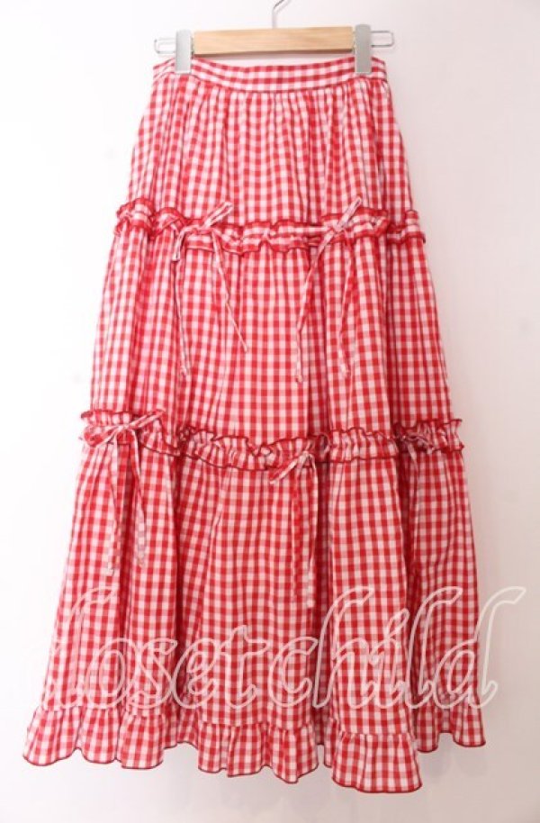 画像1: axes femme POETIQUE / ギンガムティアードスカート M アカ O-25-10-30-1058-AX-SK-OW-OS (1)