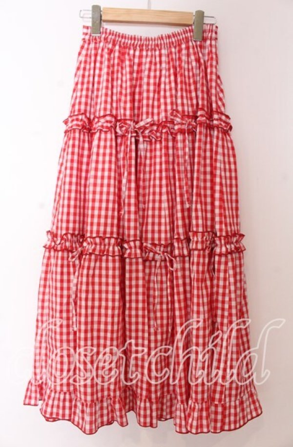 画像2: axes femme POETIQUE / ギンガムティアードスカート M アカ O-25-10-30-1058-AX-SK-OW-OS (2)