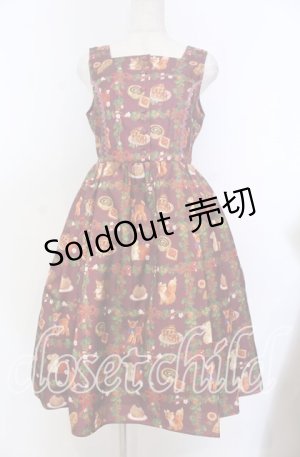 画像: axes femme Kawaii / 森のケーキ屋さん柄ジャンスカ M ワイン O-25-10-30-1006-AX-OP-OW-OS