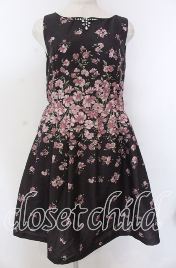 画像1: axes femme / 花柄グログランワンピース M クロ O-25-10-30-1063-AX-OP-IG-ZT051 (1)