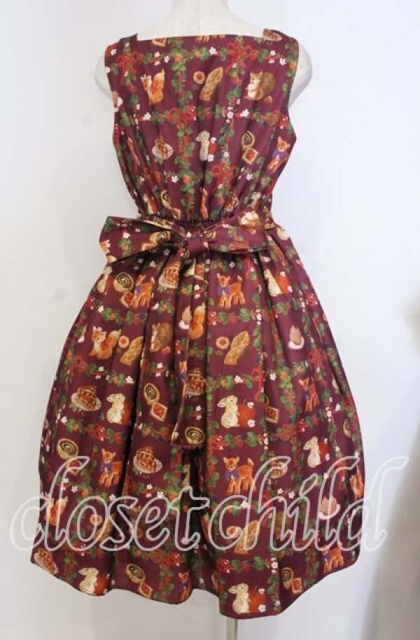 画像2: axes femme kawaii / 森のケーキ屋さん柄ジャンスカ M ワイン O-25-10-30-1006-AX-OP-OW-OS (2)