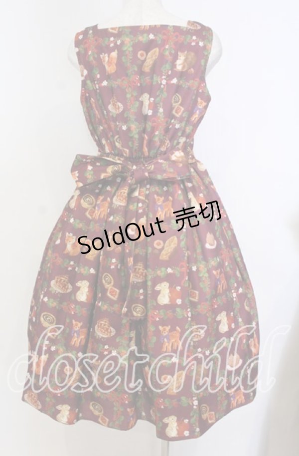 画像2: axes femme Kawaii / 森のケーキ屋さん柄ジャンスカ M ワイン O-25-10-30-1006-AX-OP-OW-OS (2)