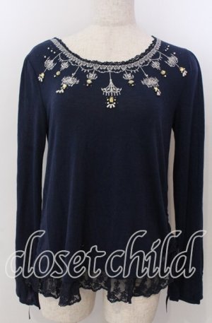 画像: axes femme / シャンデリア刺繍カットソー M ネイビー O-25-10-30-1085-AX-TO-IG-OS