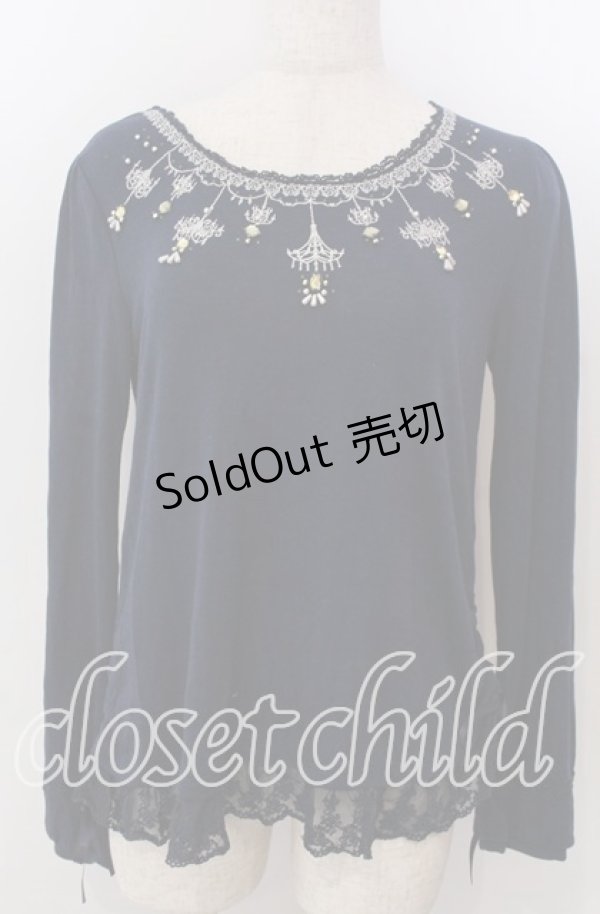 画像1: axes femme / シャンデリア刺繍カットソー M ネイビー O-25-10-30-1085-AX-TO-IG-OS (1)