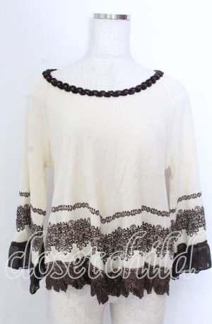 画像: axes femme / フロッキープリントニットソー  アイボリー×ブラウン O-25-10-30-1086-AX-TO-IG-OS