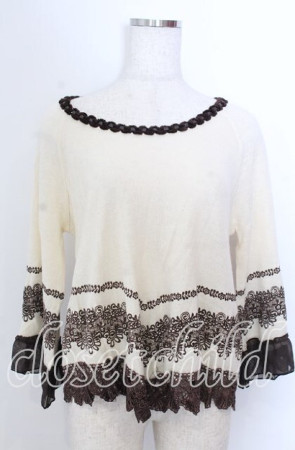 画像1: axes femme / フロッキープリントニットソー  アイボリー×ブラウン O-25-10-30-1086-AX-TO-IG-ZT057 (1)