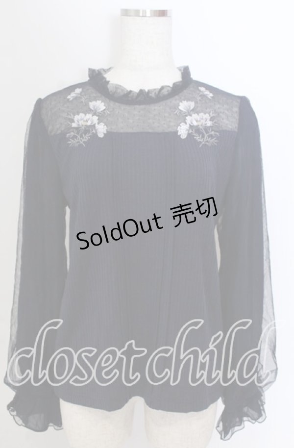 画像1: axes femme / 襟チュールフラワー刺繍トップス M ネイビー O-25-10-30-1087-AX-TO-IG-OS (1)