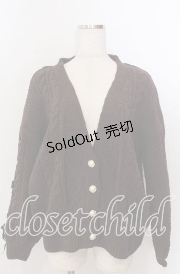 画像1: axes femme / レースアップ袖ニットカーディガン M ブラウン O-25-10-30-1104-AX-TO-IG-OS (1)