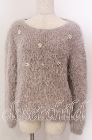 画像: axes femme POETIQUE / お花パールラメ糸シャギーニット  グレー O-25-10-30-1107-AX-TO-IG-OS