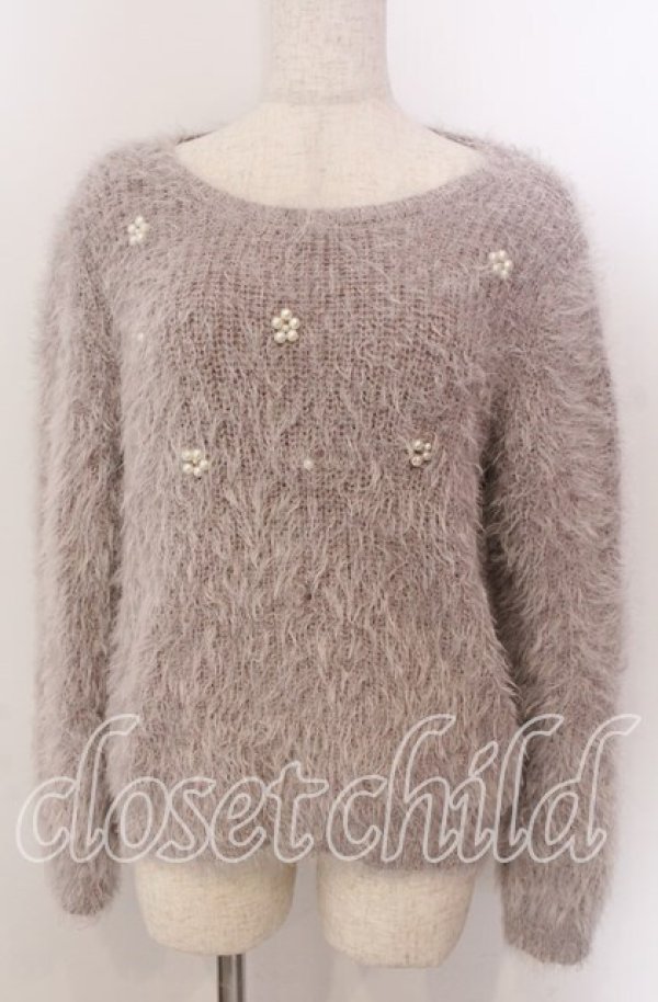 画像1: axes femme POETIQUE / お花パールラメ糸シャギーニット  グレー O-25-10-30-1107-AX-TO-IG-OS (1)