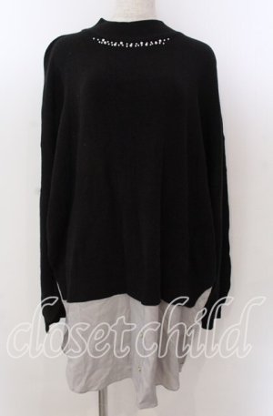 画像: axes femme / シャツレイヤード風ニットトップス M クロ×グレー O-25-10-30-1108-AX-TO-IG-OS