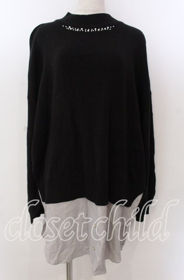 画像1: axes femme / シャツレイヤード風ニットトップス M クロ×グレー O-25-10-30-1108-AX-TO-IG-ZT282 (1)