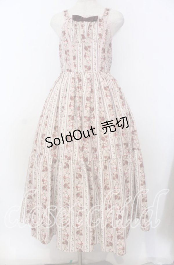 画像1: axes femme kawaii / ストライプローズ柄ジャンスカ M ベージュ O-25-10-30-1010-AX-OP-OW-OS (1)