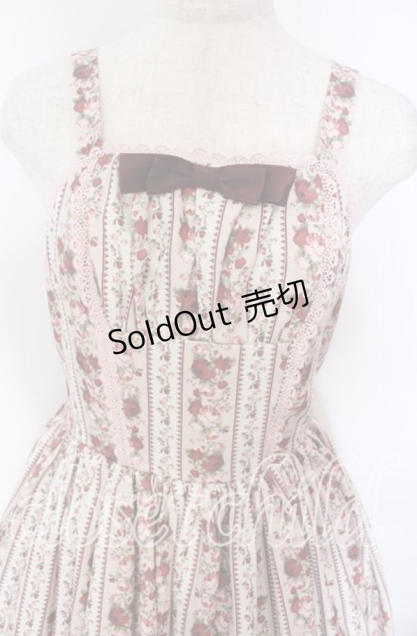 画像2: axes femme kawaii / ストライプローズ柄ジャンスカ M ベージュ O-25-10-30-1010-AX-OP-OW-OS (2)