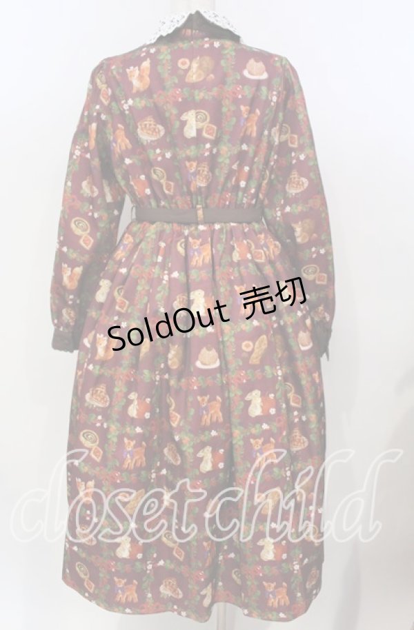 画像3: axes femme kawaii / 森のケーキ屋さん柄ワンピース M ワイン O-25-10-30-1001-AX-OP-OW-OS (3)