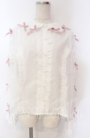 画像: Chalmiere / フリルブラウス M シロ×ピンク O-25-10-30-1022-LO-BL-OW-OS