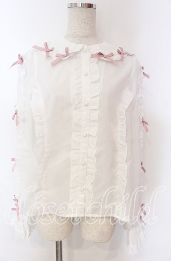 画像1: Chalmiere / フリルブラウス M シロ×ピンク O-25-10-30-1022-LO-BL-OW-OS (1)