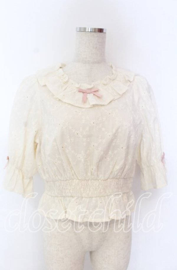 画像1: axes femme kawaii / コットンレースブラウス M キナリ O-25-10-30-1023-AX-BL-OW-OS (1)