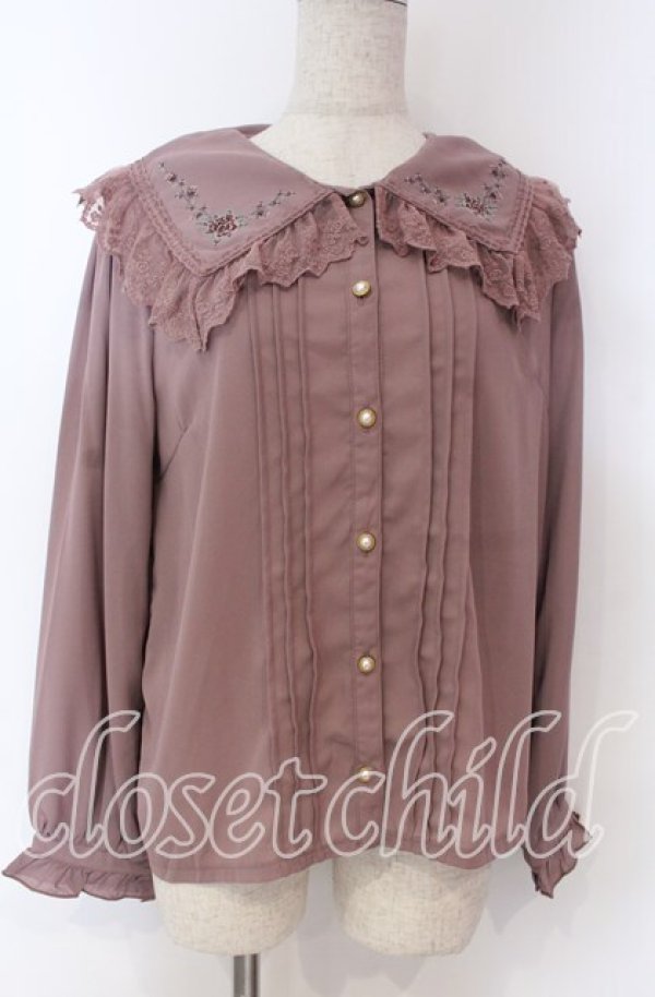 画像1: axes femme POETIQUE / フラワークロス刺繍ブラウス M ピンク O-25-10-30-1025-AX-BL-OW-OS (1)