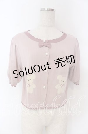 画像: axes femme Kawaii / クマ柄半袖ニットカーディガン M ピンク O-25-10-30-1027-AX-TO-OW-OS