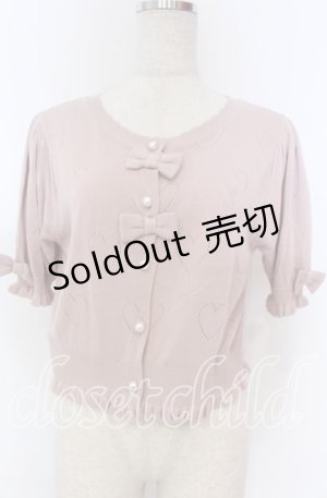 画像: axes femme kawaii / ハート柄透かし半袖ニットカーディガン M ピンク O-25-10-30-1028-AX-TO-OW-OS