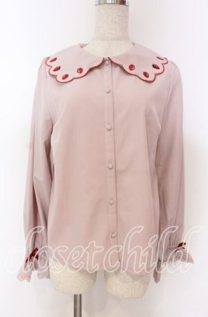 画像: axes femme kawaii / スカラップ苺刺繍ブラウス M ピンク O-25-10-30-1029-AX-BL-OW-OS