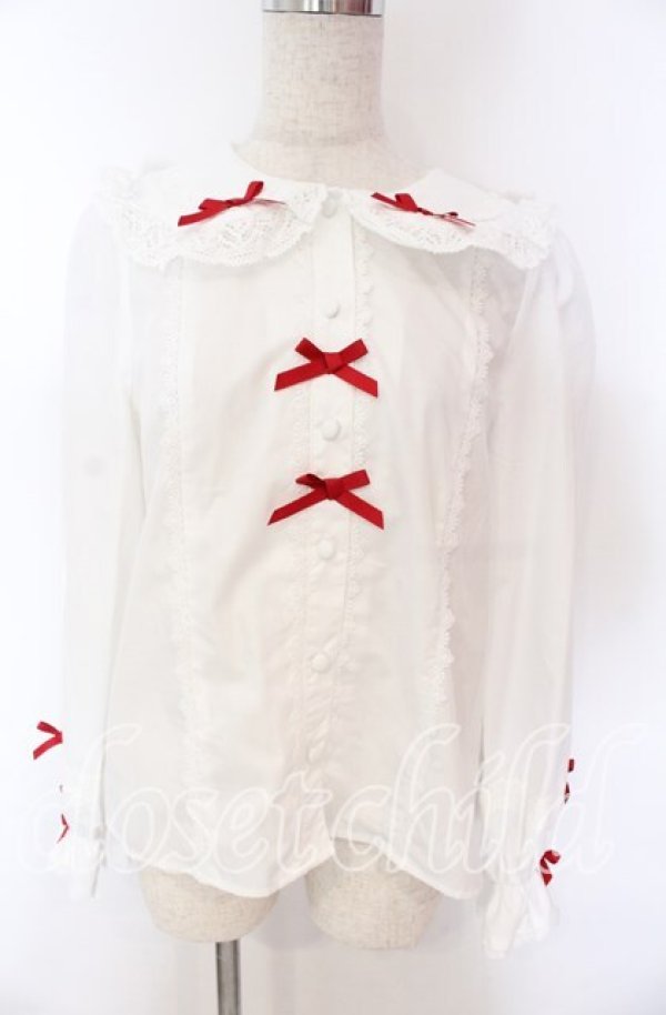 画像1: axes femme kawaii / トーションレース丸襟ブラウス M シロ×アカ O-25-10-30-1036-AX-BL-OW-OS (1)