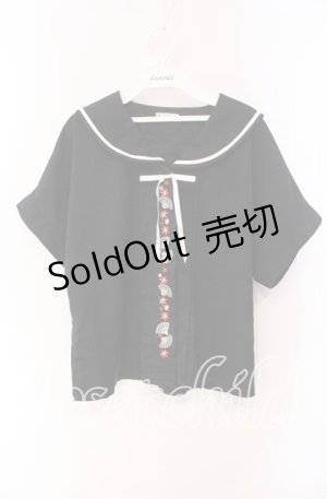 画像: axes femme / 扇子×紅葉刺繍セーラーブラウス F クロ O-25-10-30-065-AX-BL-IG-OS