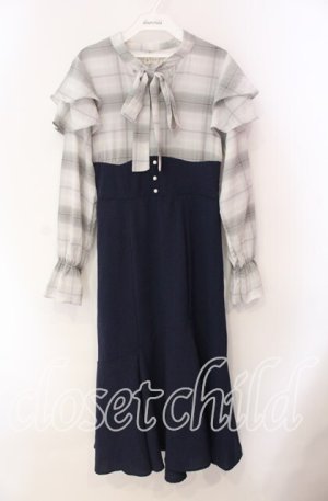 画像: axes femme / ボウタイドッキングワンピース  ネイビー O-25-10-30-070-AX-OP-IG-OS