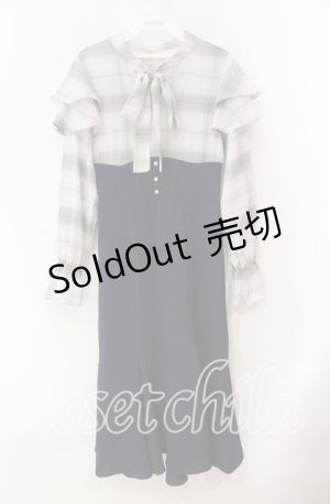 画像: axes femme / ボウタイドッキングワンピース  ネイビー O-25-10-30-070-AX-OP-IG-ZT051